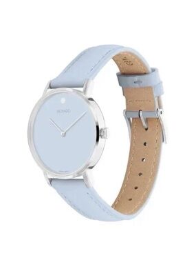 MOVADO Women’s Signature Baby Blue Leather Strap Stainless Watch 32mm